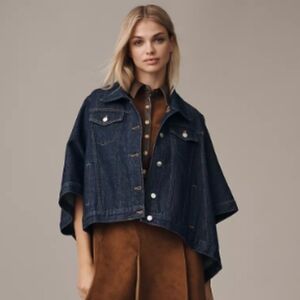 Anthropologie Weston Cape Denim Boyfriend Jacket by Pilcro